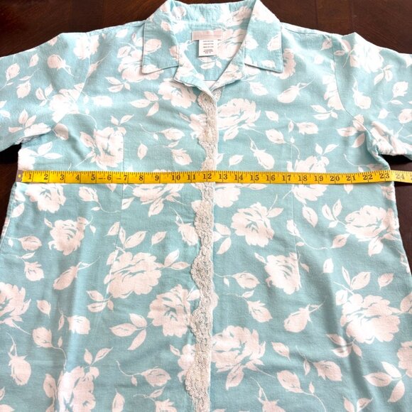 Soft Surroundings Cotton Flannel PJ Loungewear Set Sz XL Blue Floral Shabby Chic - Picture 4 of 11